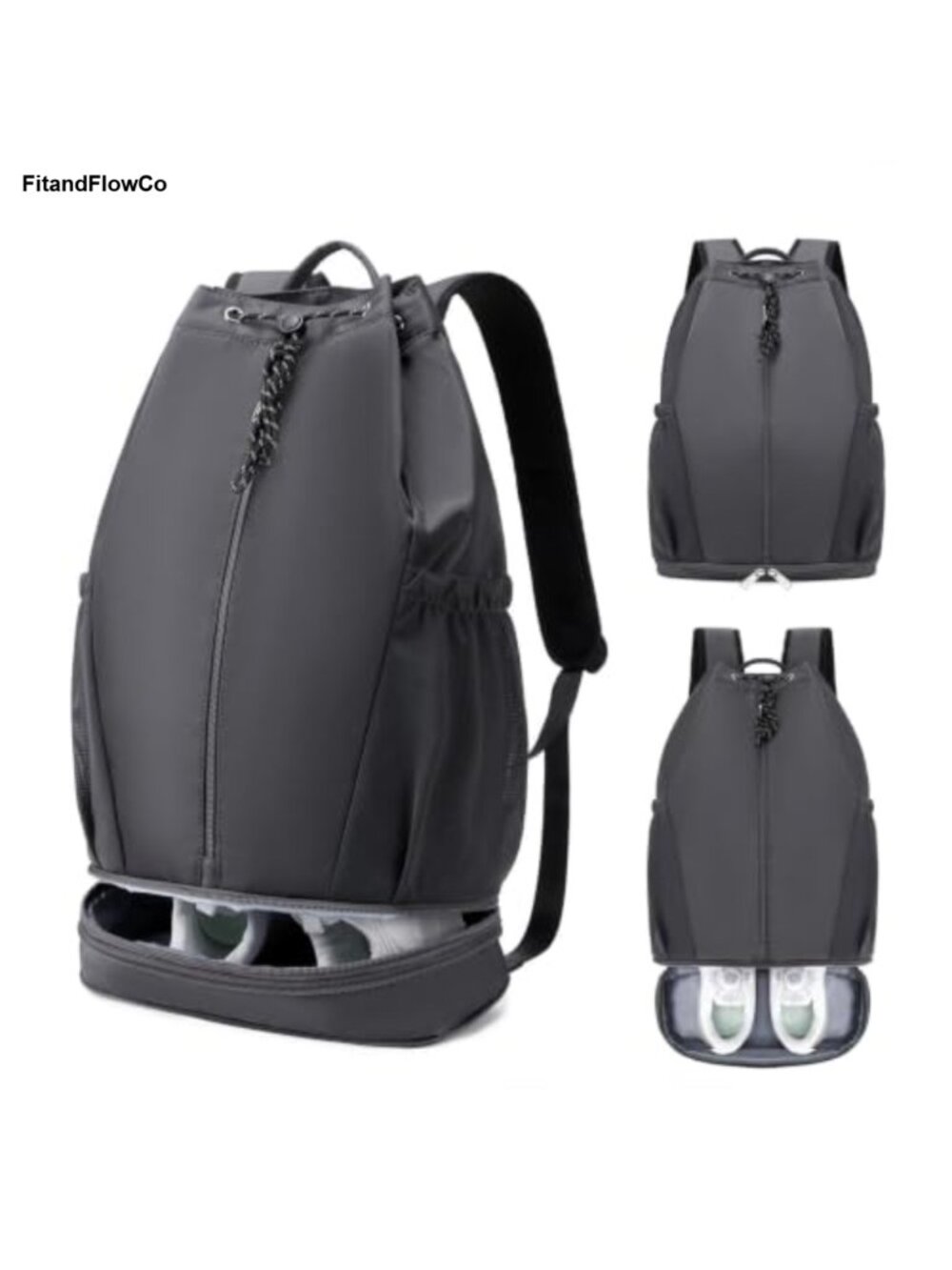 Lightweight Drawstring Gym Backpack Water-Repellent Polyester with Shoe